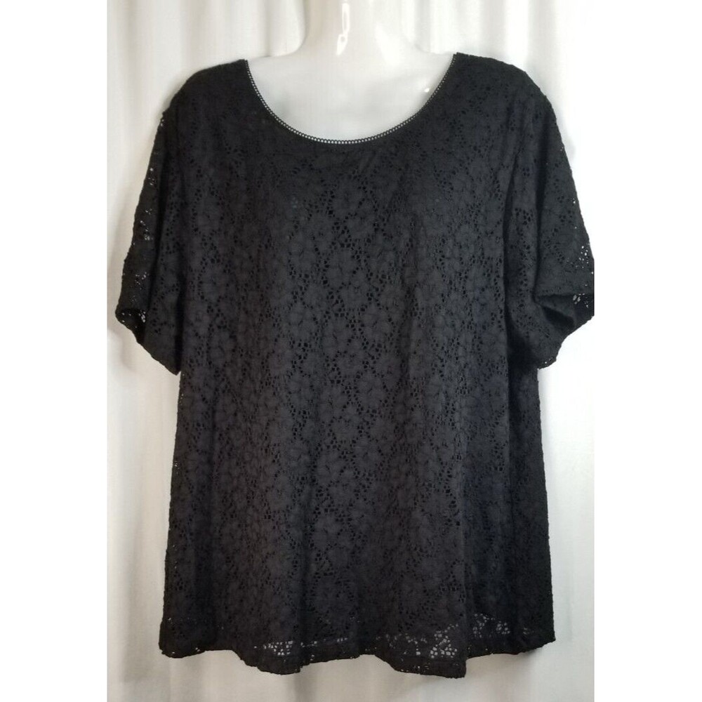 Fenn Wright Manson Women's Blouse Black Crochet Lined Short sleeve Size 3X
